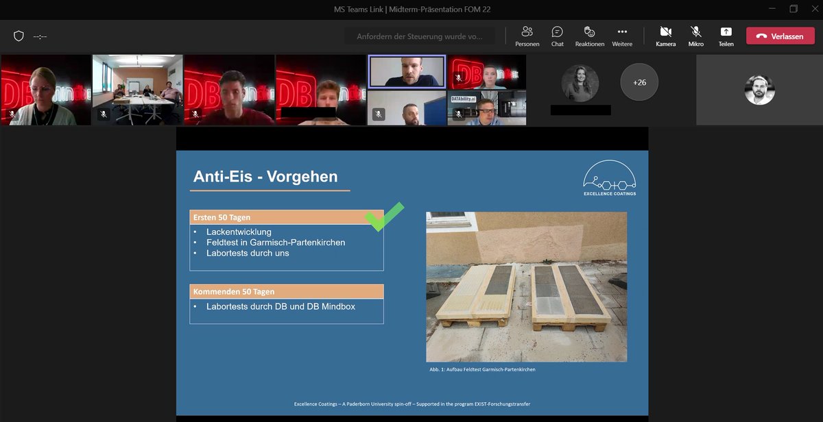 dbmindbox's tweet image. Midterm-Präsentationen unserer FoM-Startups 🚀Gestern gab es spannende Einblicke aus den einzelnen Use Cases & was nach 50 Tagen Startup-Programm bisher erreicht wurde. Von #DataAnalytics bis automatisierte #WorkflowTools über Easy-to-Clean-#Beschichtungen uvm. 50 Days to go! 💪
