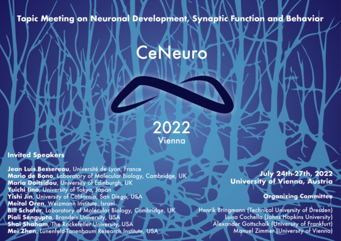 That tweet did not age well 👀... 

2 years later, #CeNeuro2020 is happening! This summer! In person! 

Join us for 4 days of #Celegans science in Vienna, July 24th-27th, 2022. 

Updated deadlines: 
Registration by May 22nd
Abstract submission by May 15th

tinyurl.com/ceneuro22
