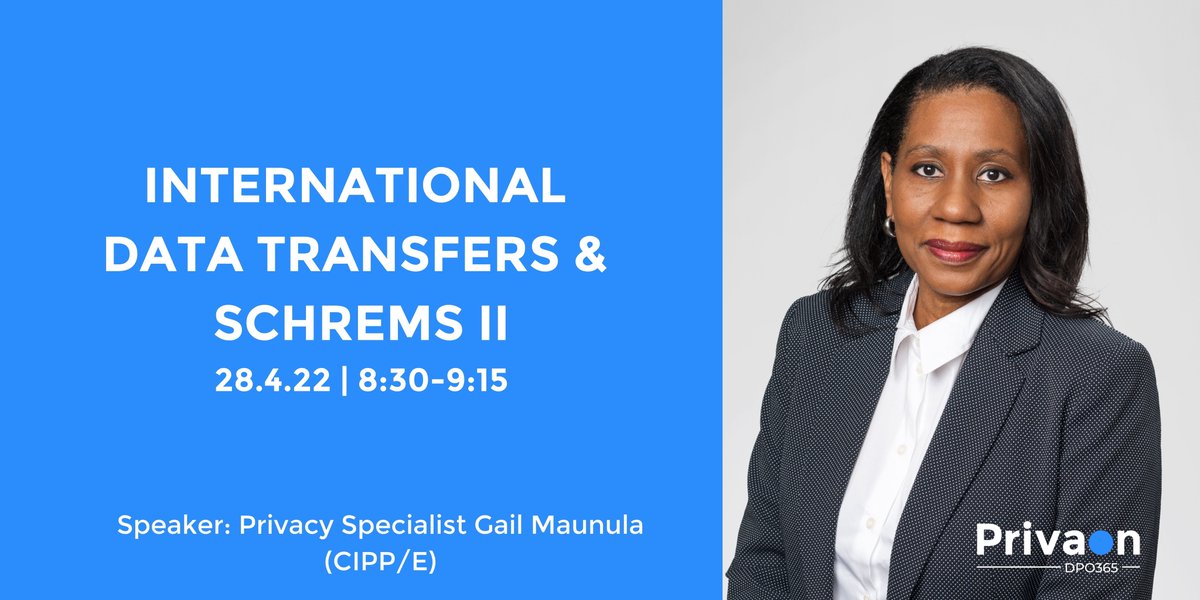 Kansainväliset tiedonsiirrot ensi viikon  tietosuojawebinaarin aiheena! Lue lisää ja ilmoittaudu mukaan "International Data Transfers &amp; Schrems II" - us06web.zoom.us/webinar/regist…

 #datatransfers #schrems #dataprotection #privacy #tietosuoja #privacyasaservice #dpo365 #privaon