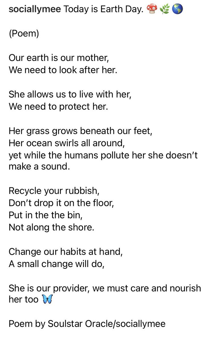 As today is Earth Day i share a poem from me to you.
Let us all continue to do what we can to save our beautiful earth 🌎 #EarthDay22 #earthday  #Recycle
