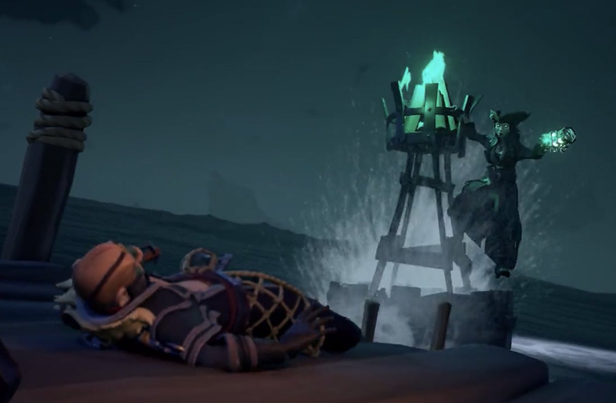 MerryMerrickSoT's tweet photo. It seems @belle_SoT went down quicker than me ship, let’s hope she is back faster than that buoy she rides about on! #SeaOfThieves #SaveBelle https://t.co/vWUnXFdEBM