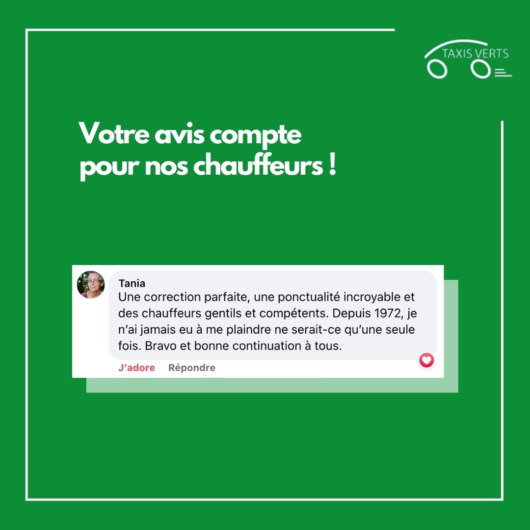Votre avis compte pour nous ! Sachez que chez Taxis Verts, vos témoignages nous importent. Merci à tous ceux qui prennent le temps de nous laisser un petit mot 🤩