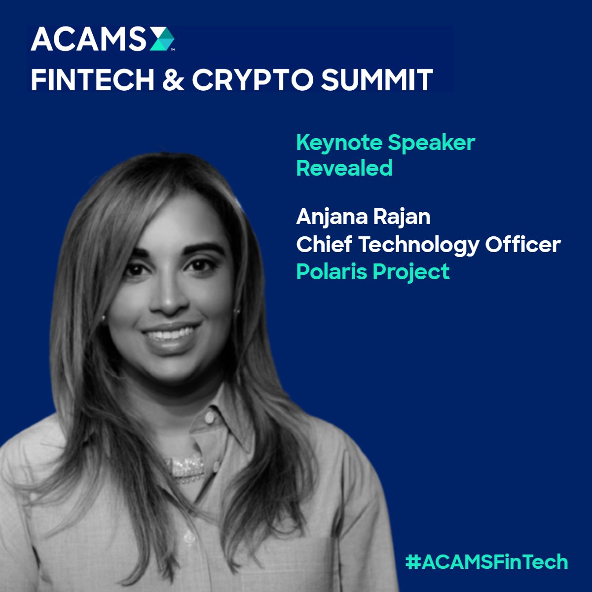 acams_aml's tweet photo. Guess who is joining in next month? Anjana Rajan, CTO of @Polaris_Project is taking the stage as this year’s #ACAMSFinTech Keynote Speaker. 

Hear from this cryptographer working at the nexus of human rights &amp; technological innovation in San Francisco. https://t.co/wrTqxqHcCj https://t.co/DzHn5ErHeb