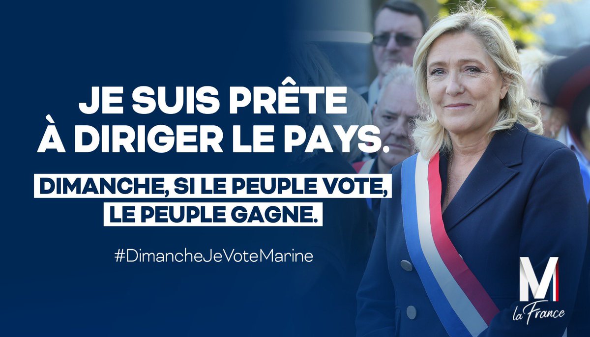 🇫🇷 Avec votre soutien, je suis prête à diriger le pays. 

Dimanche, si le peuple vote, le peuple gagne. Alors, peuple de France : lève-toi ! #DimancheJeVoteMarine #debatmacronlepen