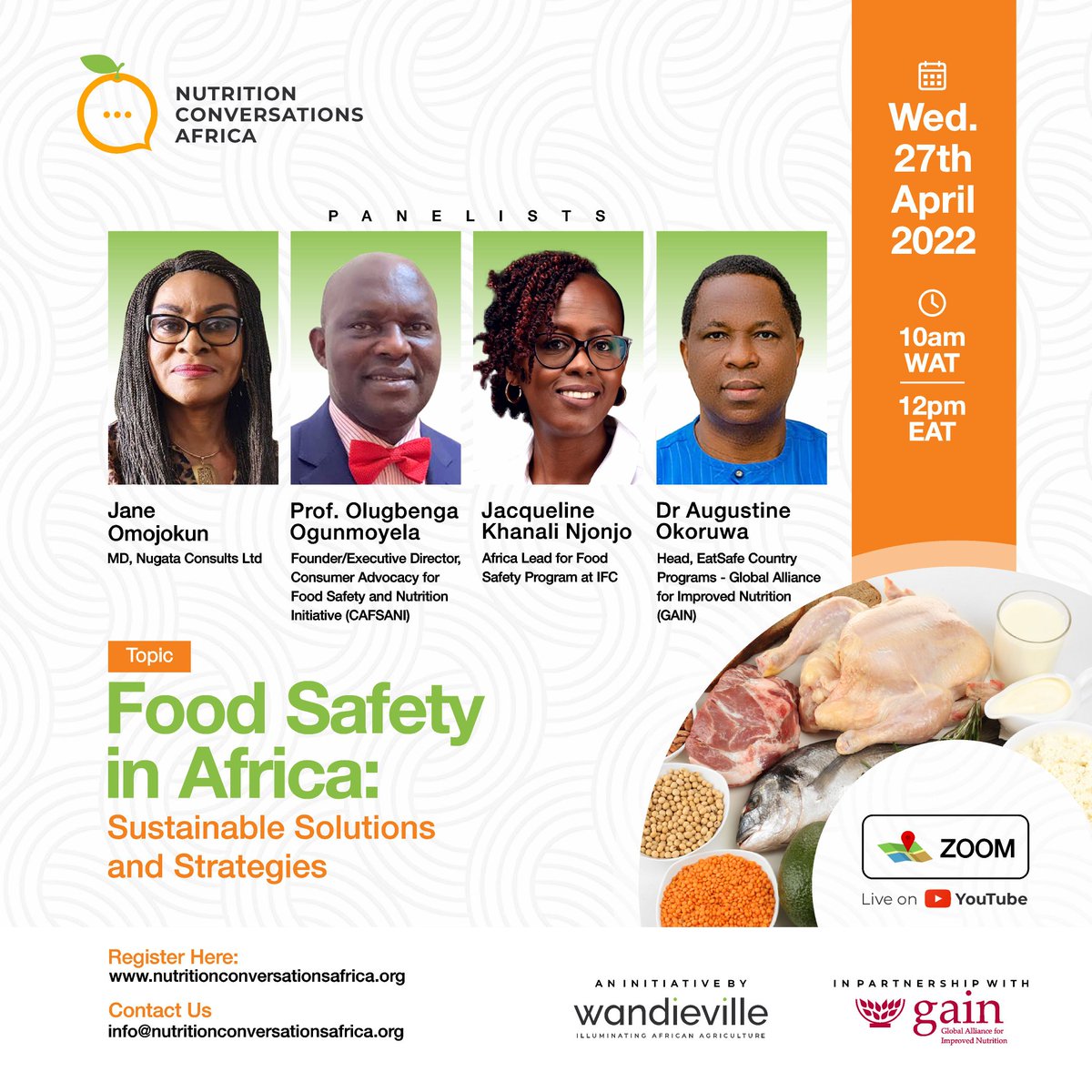 🔊Set your reminders!
Join our illustrious panelists on Wednesday, 27th April at 10am WAT / 12 noon EAT for our webinar themed "Food Safety Issues in Africa:Sustainable Solutions and Strategies".
Register 👇
us02web.zoom.us/webinar/regist…