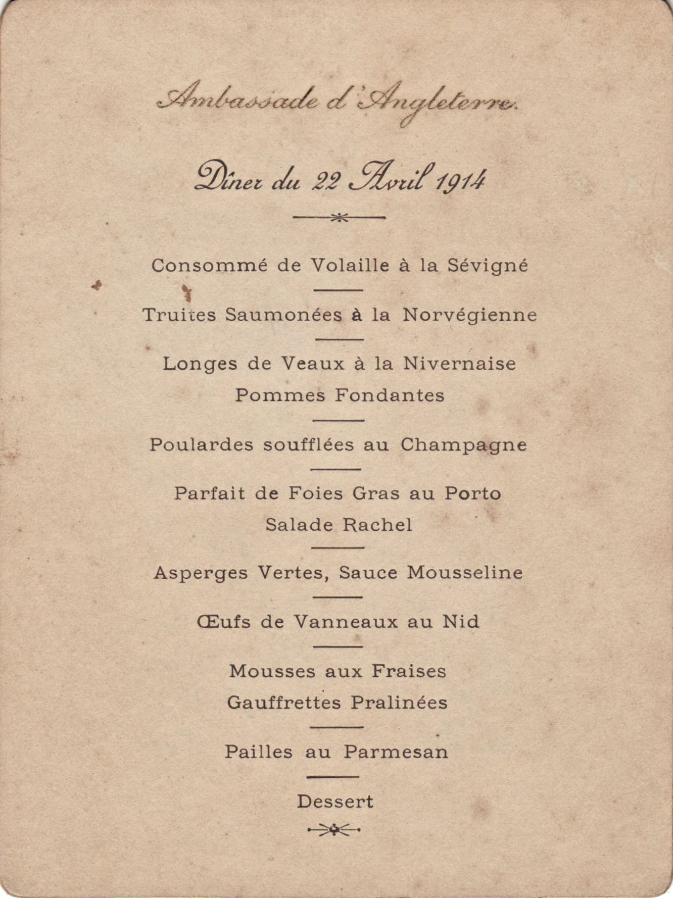 Menustory on Twitter "22 avril 1914 Dîner Roi, Reine d'AngleterrePdt