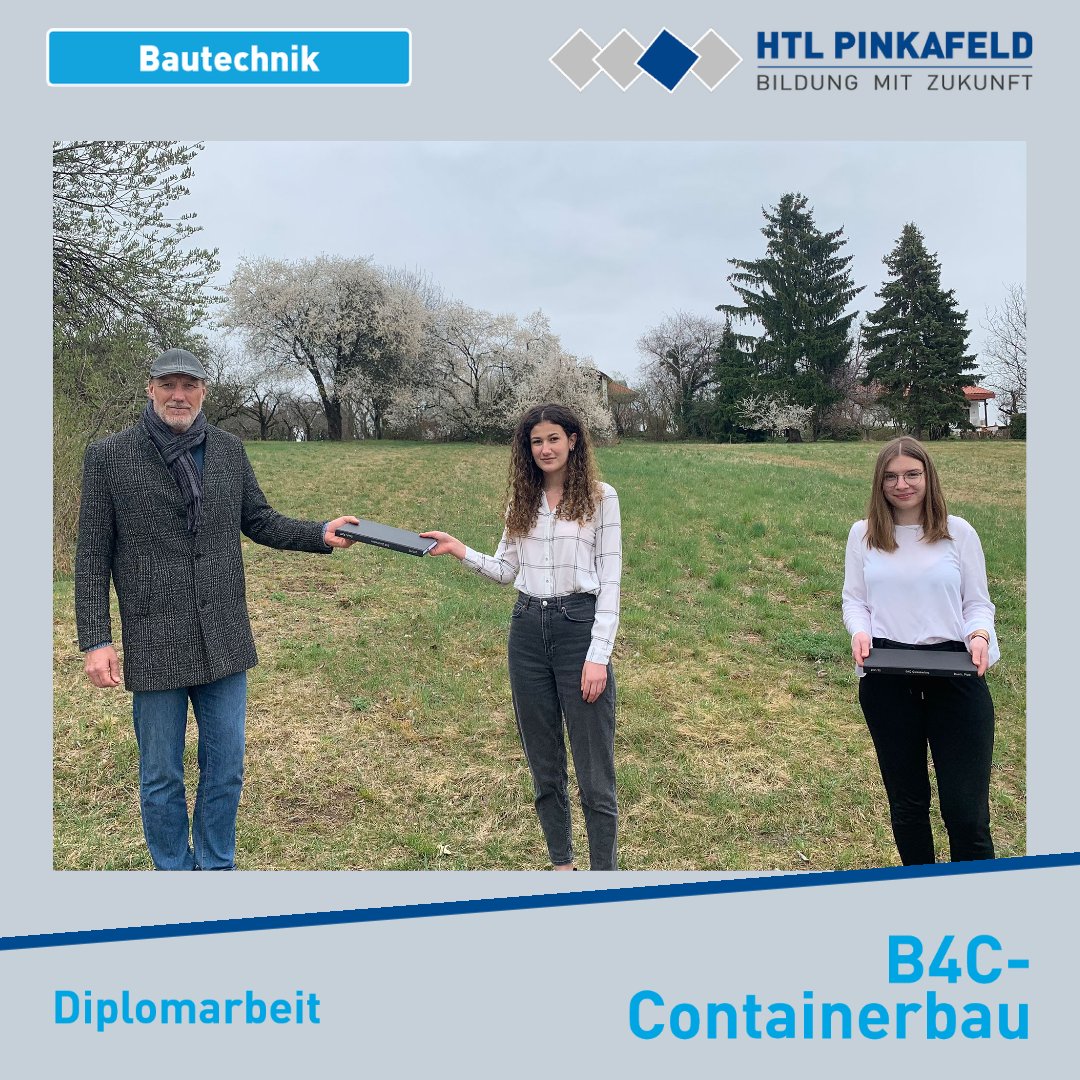 Im April konnte die #HTLPinkafeld-Diplomarbeit „B4C-Containerbau“ der #Bautechnik-Maturantinnen Andrea Plattl und Nela Bosch an den Auftraggeber übergeben werden.
Ziel der Arbeit war es, die Idee eines Containersystems zu entwickeln und vollständig auszuarbeiten.