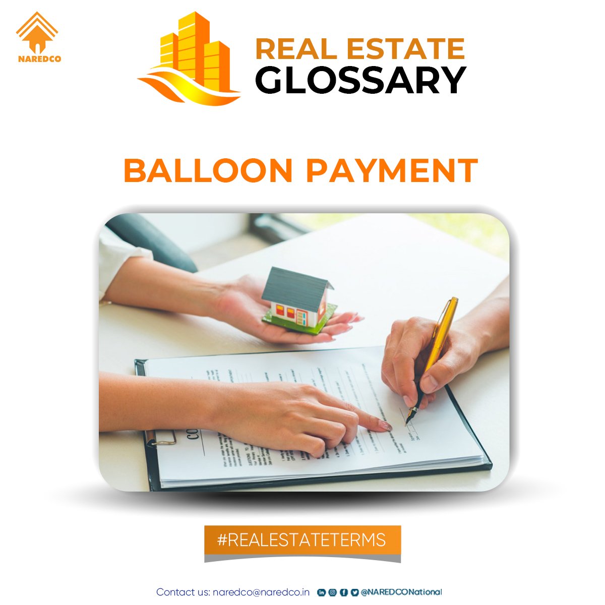 NaredcoNational's tweet photo. #RealEstateGlossary
๐๐๐ฅ๐ฅ๐จ๐จ๐ง ๐๐๐ฒ๐ฆ๐๐ง๐ญ : A loan payment (EMI) that is at least the double the amount of previous payments (EMIs), done to clear a debt.
Balloon payment can be a part of both fixed as well flexible interest rate structure.
#Balloonpayment
#NAREDCO https://t.co/cKGF49LsFo