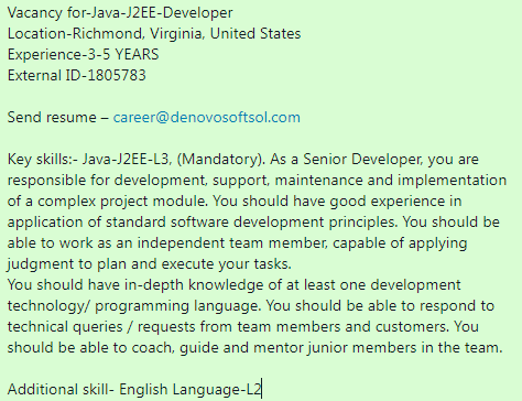 denovosoftsol's tweet photo. #denovojobs
Vacancy for-Java-J2EE-Developer
Location-Richmond, Virginia, United States
Experience-3-5 YEARS
External ID-1805783
Send resume – career@denovosoftsol.com
#programminglanguage #java #javadeveloper #programming #developer #javajobs #javaj2ee #coding #angularjs https://t.co/ekCiFKplkg