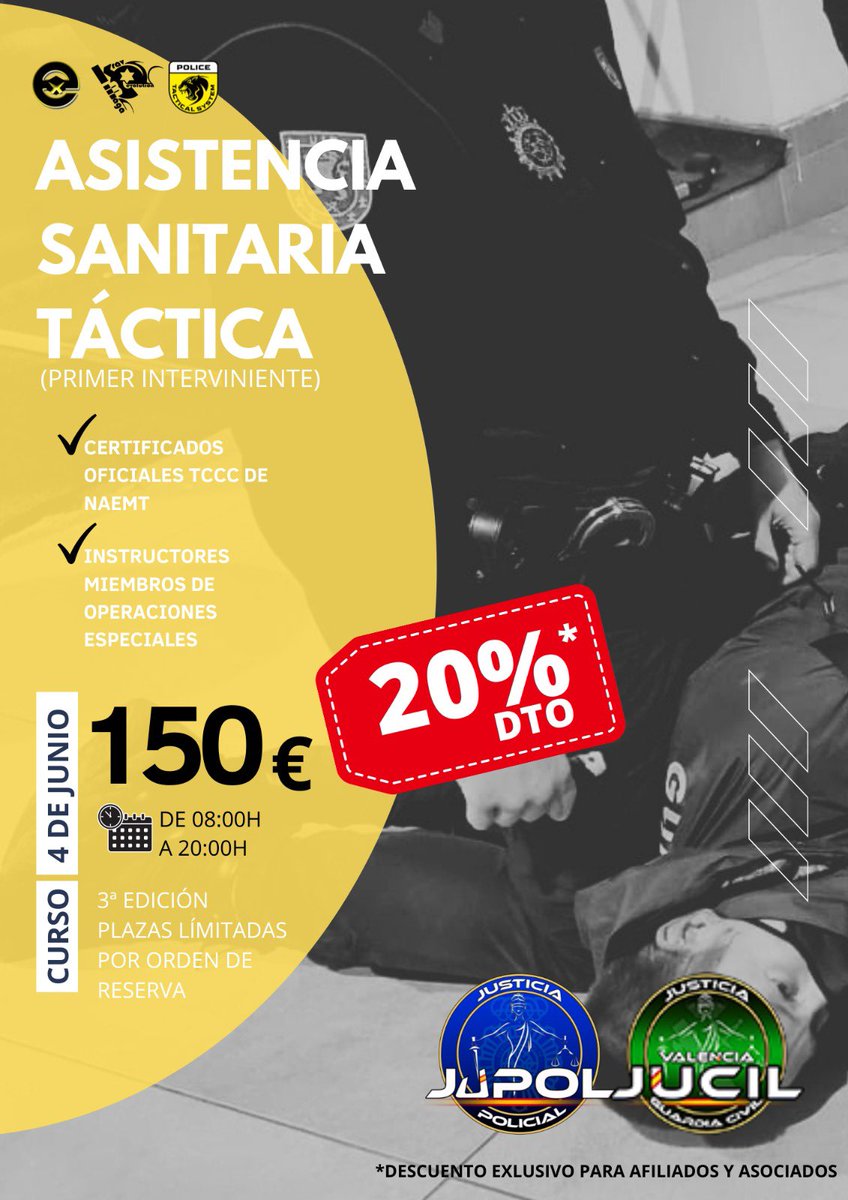 Jupol_Valencia's tweet image. 🔵👮‍♂️🔵 
Curso de asistencia táctica sanitaria(primer interviniente)

➡️Certificados oficiales TCCC de NAEMT
➡️Instructores de operaciones especiales
➡️Afiliados Jupol y jucil 20% descuento

#EvolutionBox 

Inscripción 👇🏻

forms.gle/ZcBtciJ1sqSfYE…