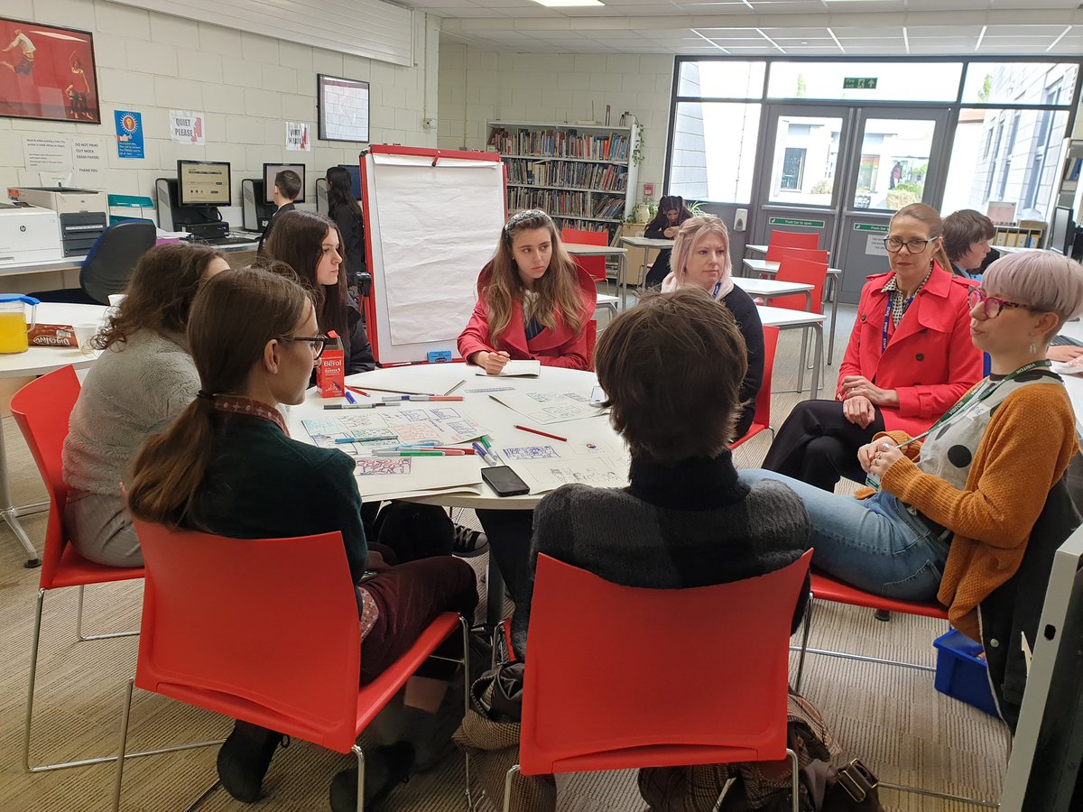 Deep in discussion, our year 12s are meeting with professional artist Katie Allen to plan a mural for the 6th form area. This is part of our funding from the Cultural Challenge #cuturalchallenge #murals #sixthform