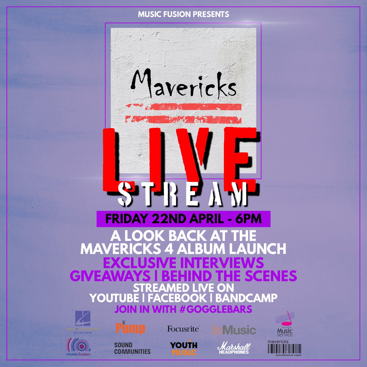 musicfusionuk's tweet photo. We’ll be going live later on with #Gogglebars, as we look back at the Mavericks 4 launch! You can watch along on #Bandcamp (https://t.co/Qge7k7N3Zv), Facebook (https://t.co/49EyuBrCAi) or YouTube (https://t.co/OGIwnynfmY). 📺🎤 #LiveEvents #WhatsOn https://t.co/7J4KE4HjLu