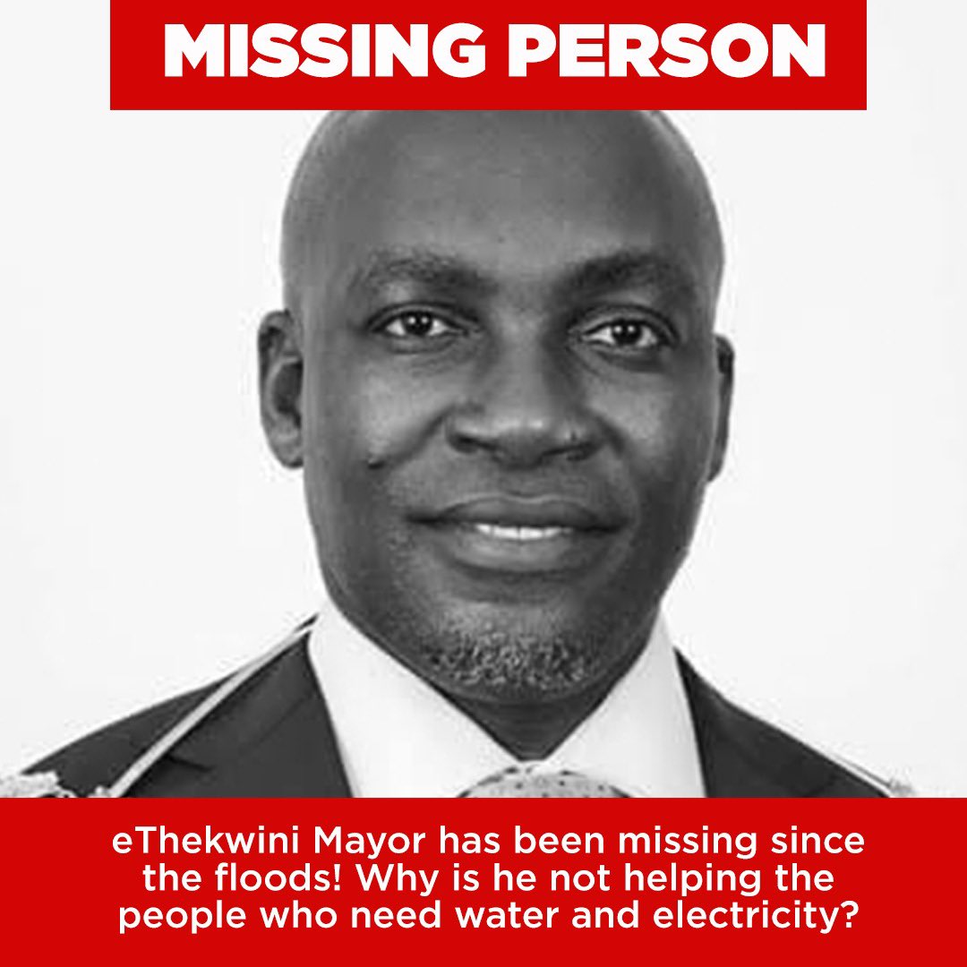 DeanMacpherson's tweet photo. Where is @eThekwiniM Mayor? Large parts of the city remain without water and electricity and he is completely missing in action! https://t.co/URF3ysWF9M
