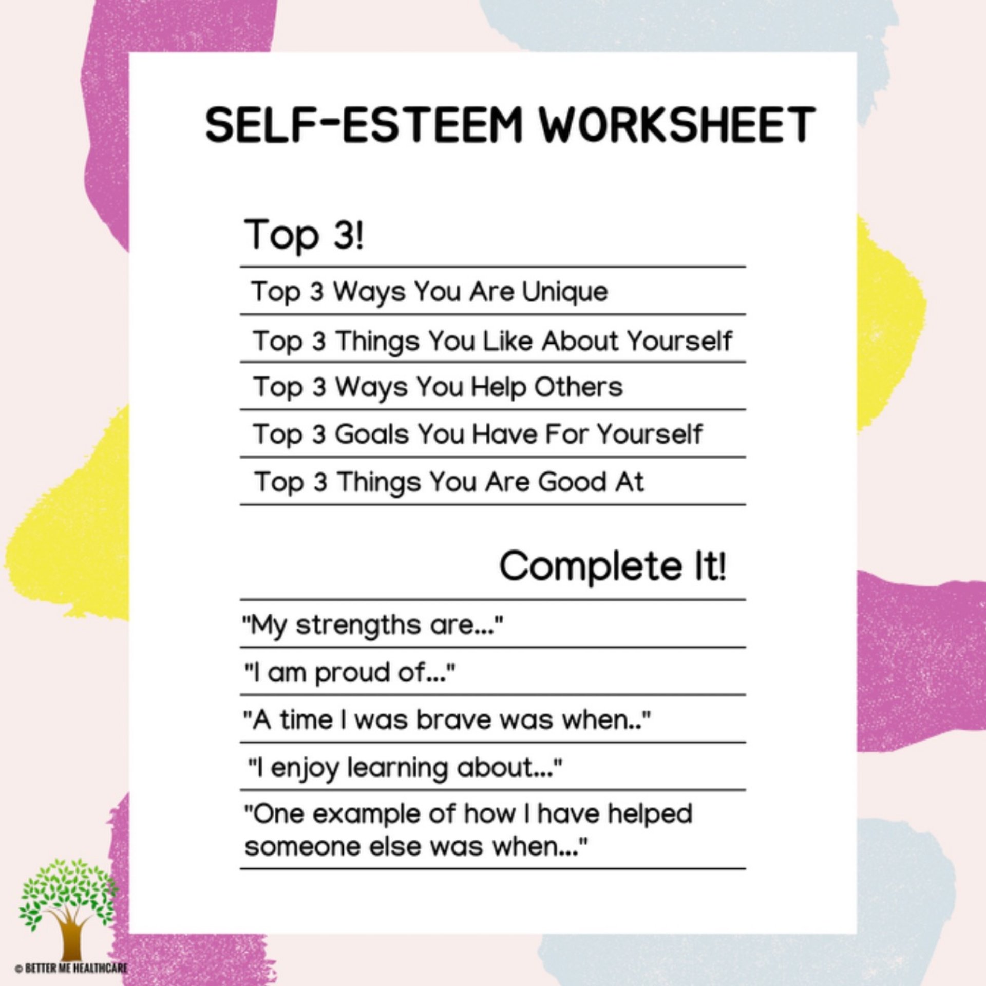 better me healthcare on twitter let s work on our self esteem with this worksheet selfesteem worksheet mentalhealthsupport https t co 2qtwvzqudv twitter