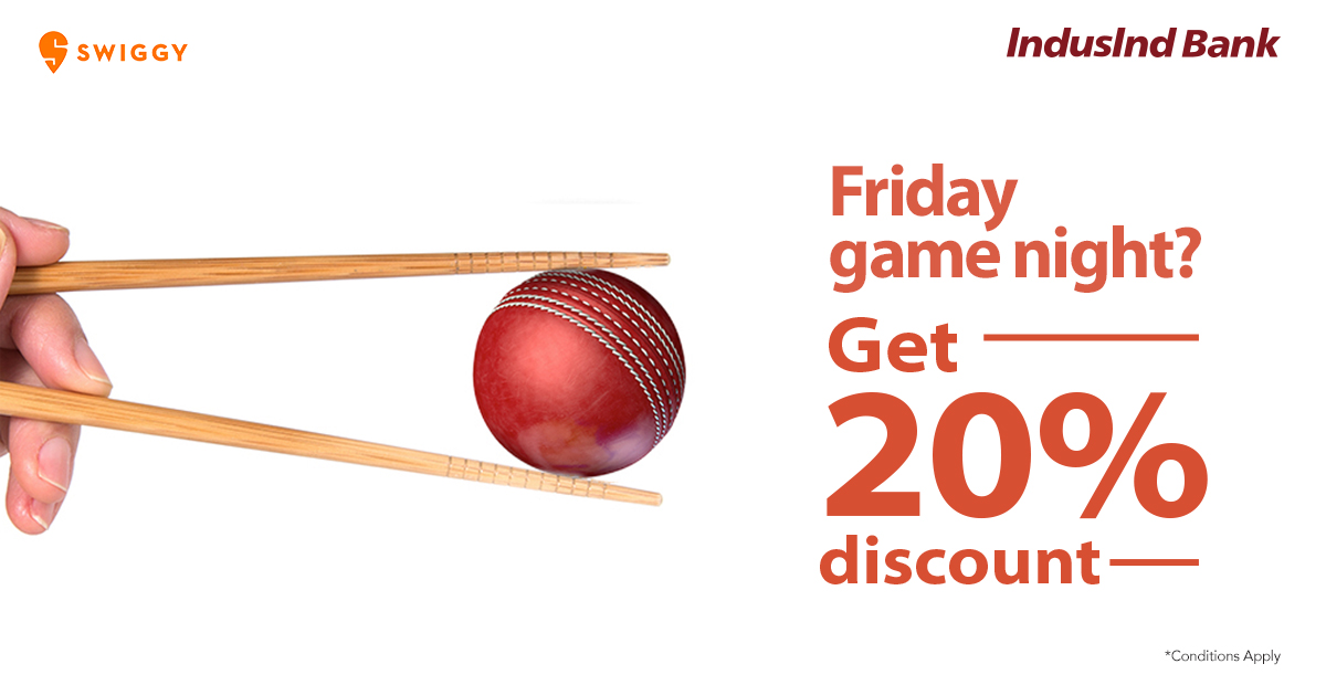 MyIndusIndBank's tweet photo. Hosting a game night? We've got you covered. Get a 20% discount on a minimum transaction of rs. 400 (offer applicable only on Friday). Click here to know more: https://t.co/iTxfWhqFZU

#IndusIndBank #IndusMoments #Friday #FridayOffers #Swiggy #GameNight https://t.co/sTsMv6u6K0