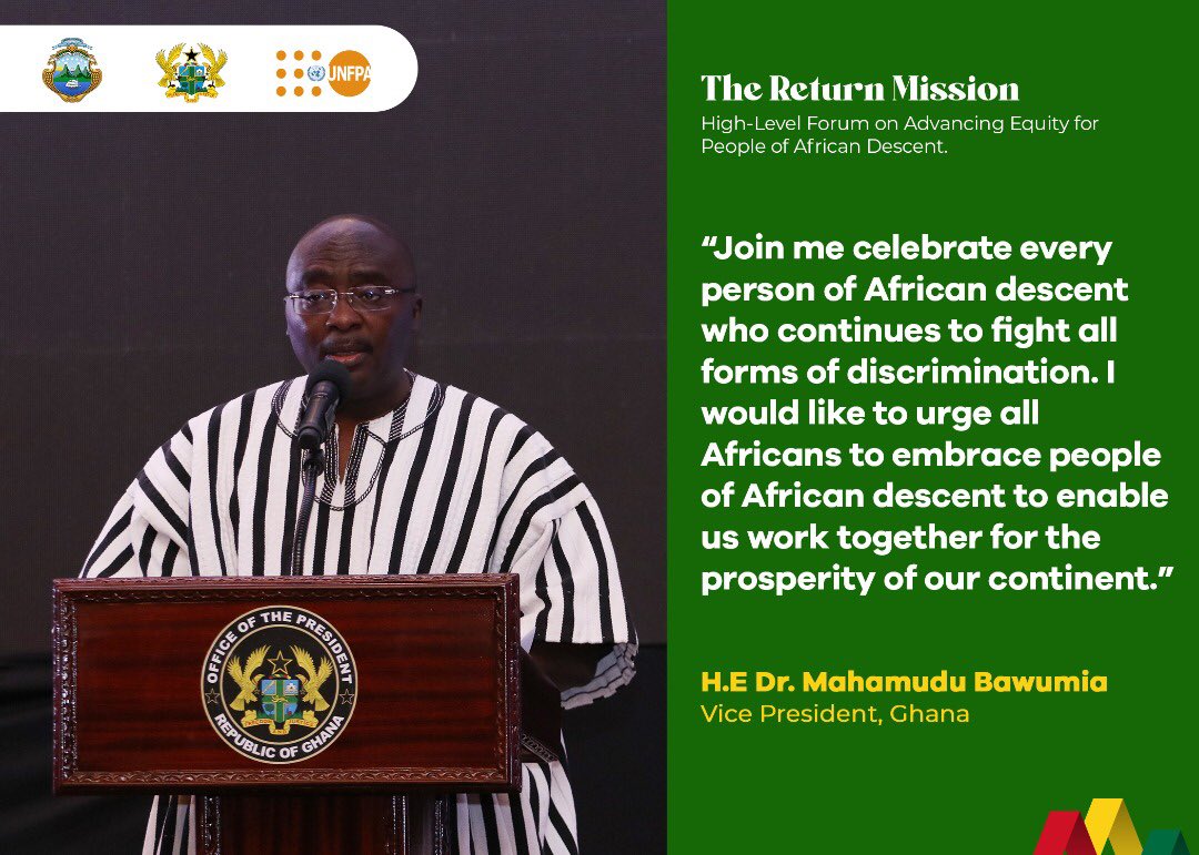 UNFPAGhana's tweet photo. In the Year of Return we celebrated 400 years of African Resilience. We launched the Beyond the Return initiative which was unfortunately stalled by COVID- 19. It aimed to promote the recognition and diversity of people of African descent.-@MBawumia
#ReturnMission https://t.co/0zU9LThyCP