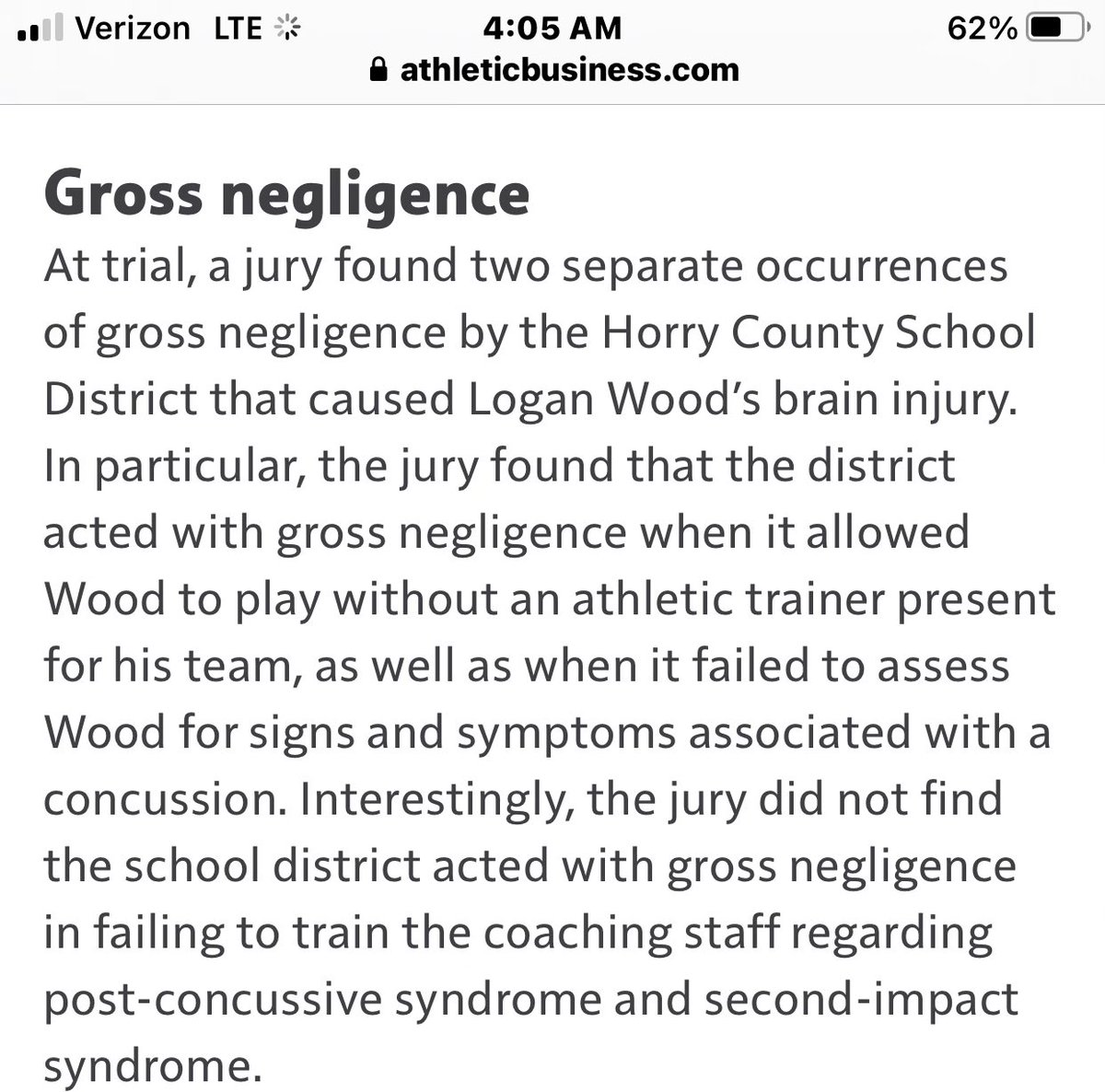 RehbergKonin's tweet image. Landmark ruling as judge rules school "grossly negligent" for not having an athletic trainer present. @HCSInfo
