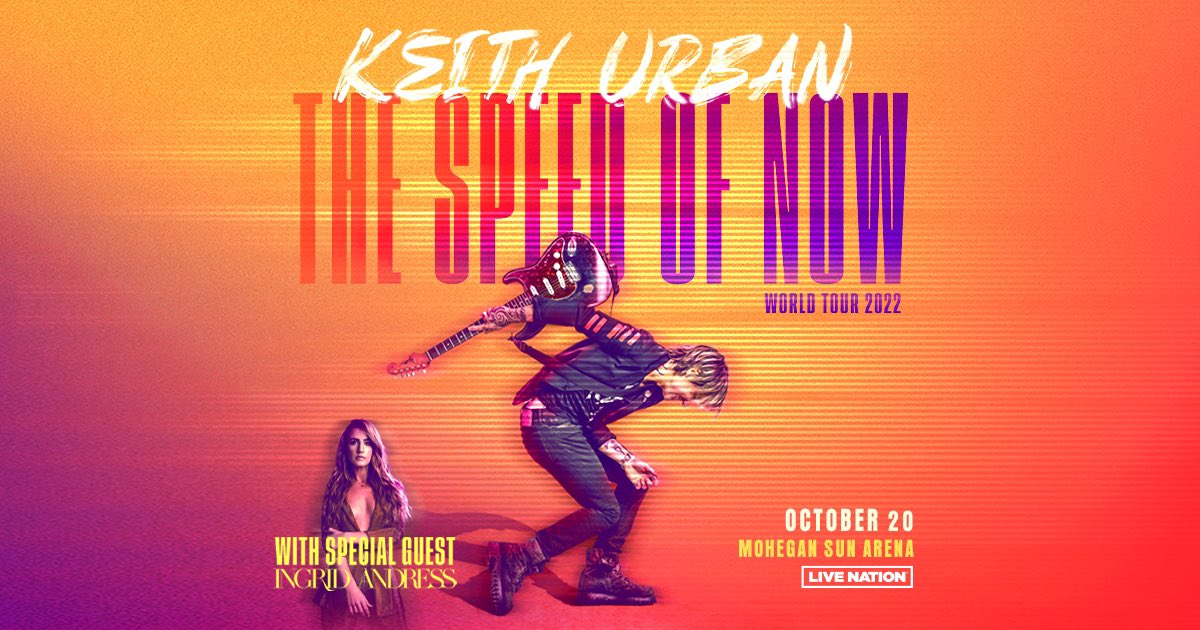MoheganArenaPA's tweet photo. ๐จ Just Announced ๐จ
@KeithUrban "The Speed of Now" World Tour 2022 is racing in to #WilkesBarre on October 20th with special guest @IngridAndress
Tickets on sale April 29th at 10am
#KeithUrban #TheSpeedofNowTour #Concerts #IngridAndress #MSAPA #HereInLC #LiveNation https://t.co/3ReKubHzZl