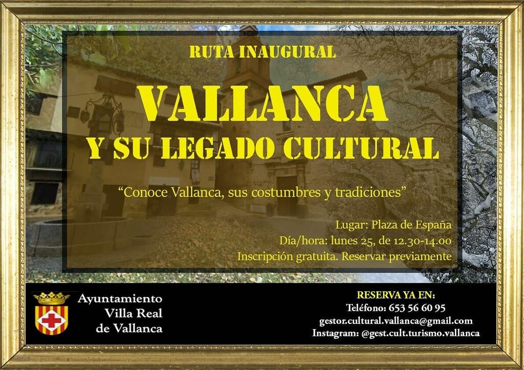 VilladeVallanca's tweet photo. 🔵Os comunicamos que el próximo lunes 25, día de San Vicente, a las 12.30h., inauguramos la ruta “Vallanca y su legado cultural"🔵
🪙Ese día será gratuita.
📝Reserva tu plaza!
📌Te esperamos!!!
#Vallanca #Negrón #RincóndeAdemuz #Valencia #Comunida… https://t.co/RrNcUeOjvB https://t.co/UiDSKZr5A5