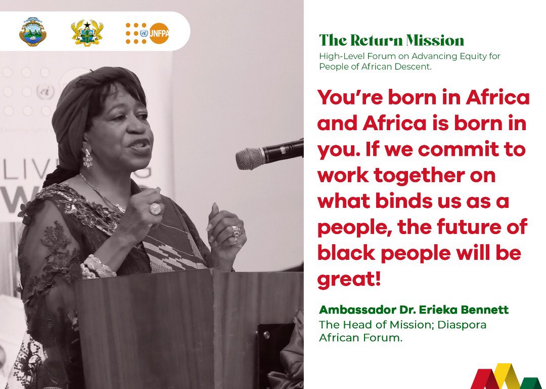 afua_acheampong's tweet photo. @UNFPAGHANA @MBawumia @GhanaPresidency Brief Remarks on behalf of the Diasporans in Ghana by Ambassador Dr. Erieka Bennett –The Head of Mission; Diaspora African Forum.
#ReturnMission https://t.co/Yz6OkqLTgB