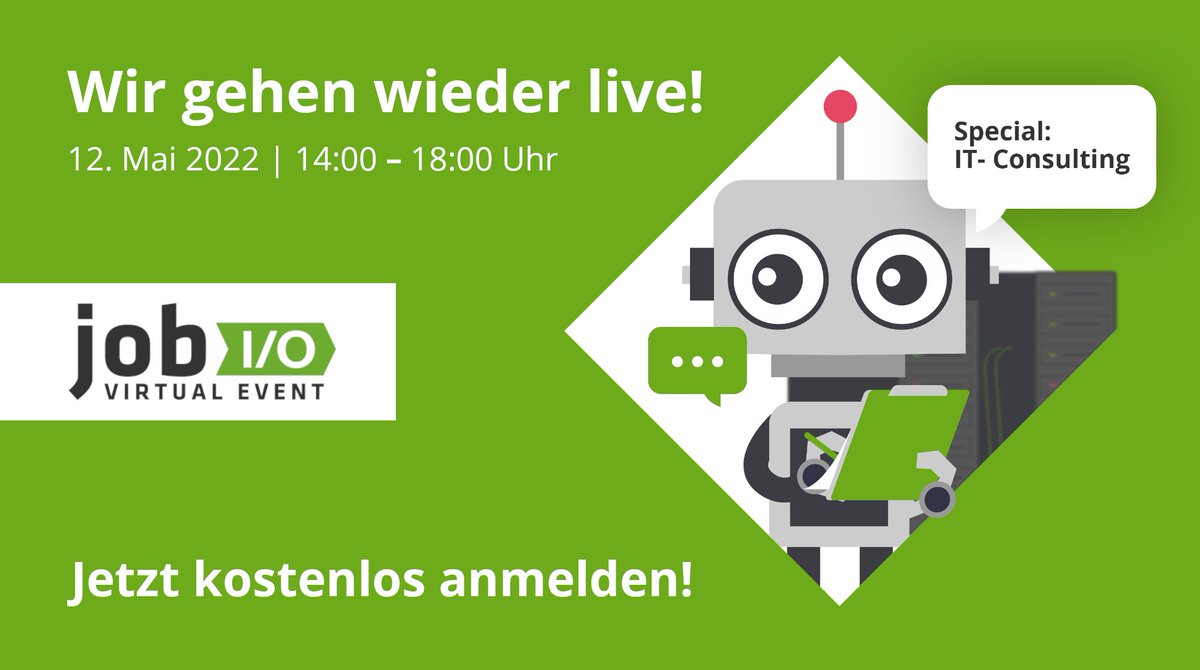 Die nächste job I/O steht in den Startlöchern! 🥳
24 Unternehmen, 16 Livestreams, über 900 IT-Jobs, Live Coding mit YouTuber Cedric Mössner – das und mehr erwartet Dich am 12. Mai bei unserem virtuellen Live-Event.
➔ Also melde Dich jetzt kostenlos an: job-io.de😎