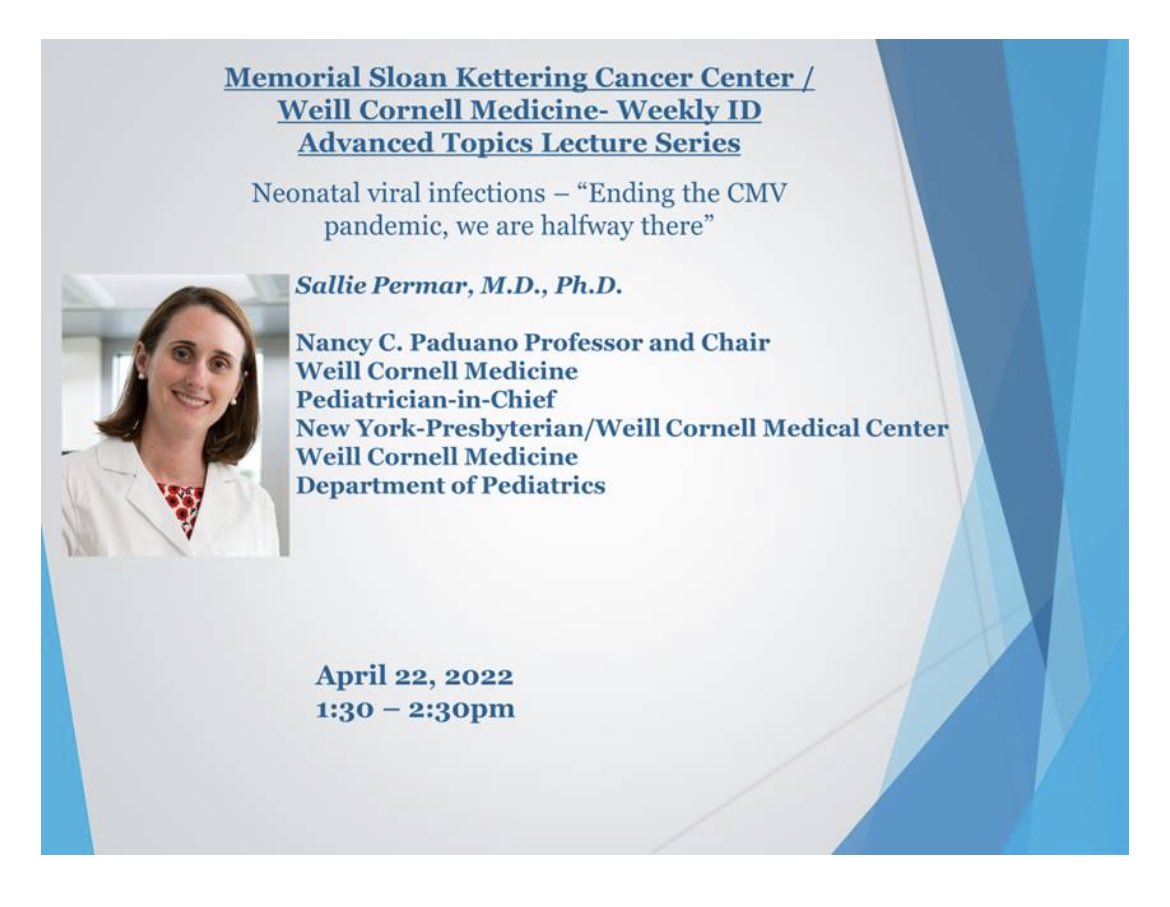 MSK Infectious Diseases Advanced Topics Lectures (@mskidat1) on Twitter photo Delighted to host Pediatrician-in-Chief <a href="/SalliePermar/">Sallie Permar MD PhD</a> today as she discusses progress against perennial foe CMV <a href="/OleVielemeyer/">Ole Vielemeyer</a> <a href="/evrnyc/">Elizabeth Robilotti</a> <a href="/WCM_ID/">Weill Cornell Infectious Diseases Division</a> Delighted to host Pediatrician-in-Chief <a href="/SalliePermar/">Sallie Permar MD PhD</a> today as she discusses progress against perennial foe CMV <a href="/OleVielemeyer/">Ole Vielemeyer</a> <a href="/evrnyc/">Elizabeth Robilotti</a> <a href="/WCM_ID/">Weill Cornell Infectious Diseases Division</a>