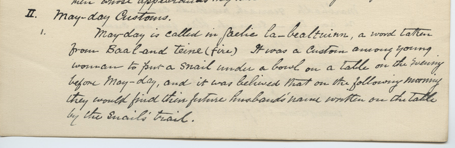 EU_SSSA's tweet photo. Tomorrow is May Day. Here is an interesting extract from Maclagan MS-  it was collected in 1894 from Mrs Gillespie, of Islay.
If anyone out there is in want of a husband on this May Day Eve, this snail-under-a-cup custom might be worth a shot! (MML0488a) https://t.co/1uiABOqdkv