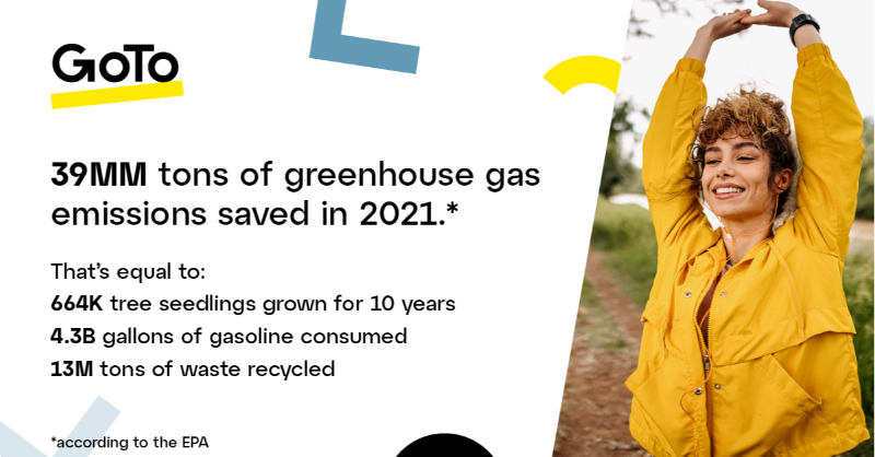 GoTo's tweet photo. Our friend @KermitTheFrog used to say 'It's not easy being green,' but that was before he met us. See all the ways we're helping make the world a more sustainable place. #EarthDay