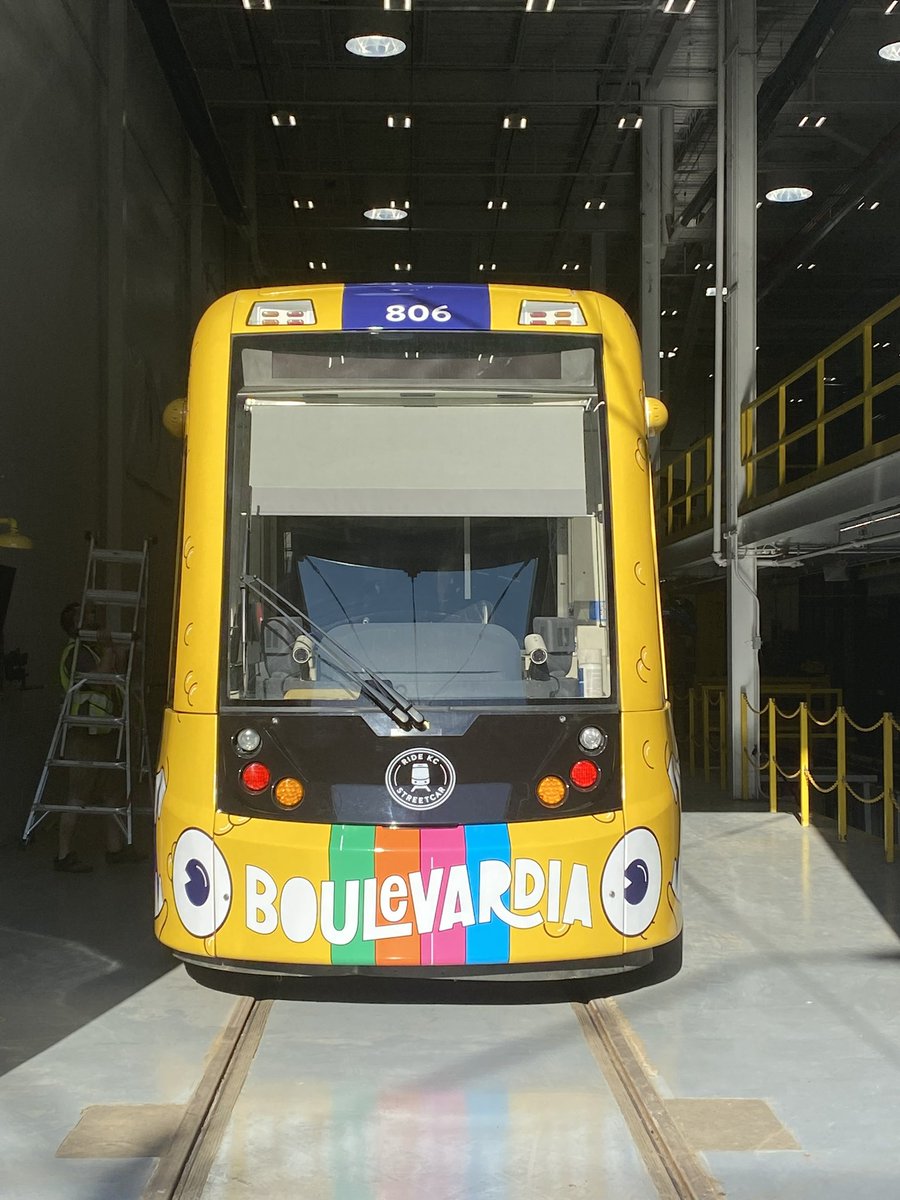 kcstreetcar's tweet photo. Today is the day. Be the 1st to see the latest #kcstreetcar wrap in partnership w/ @Blvdia + @VisitMO today from 8-9am at the @UnionStationKC streetcar stop. All will be revealed…inside &amp; out. 🎶🪩🚊 https://t.co/V5MMoFiG7L