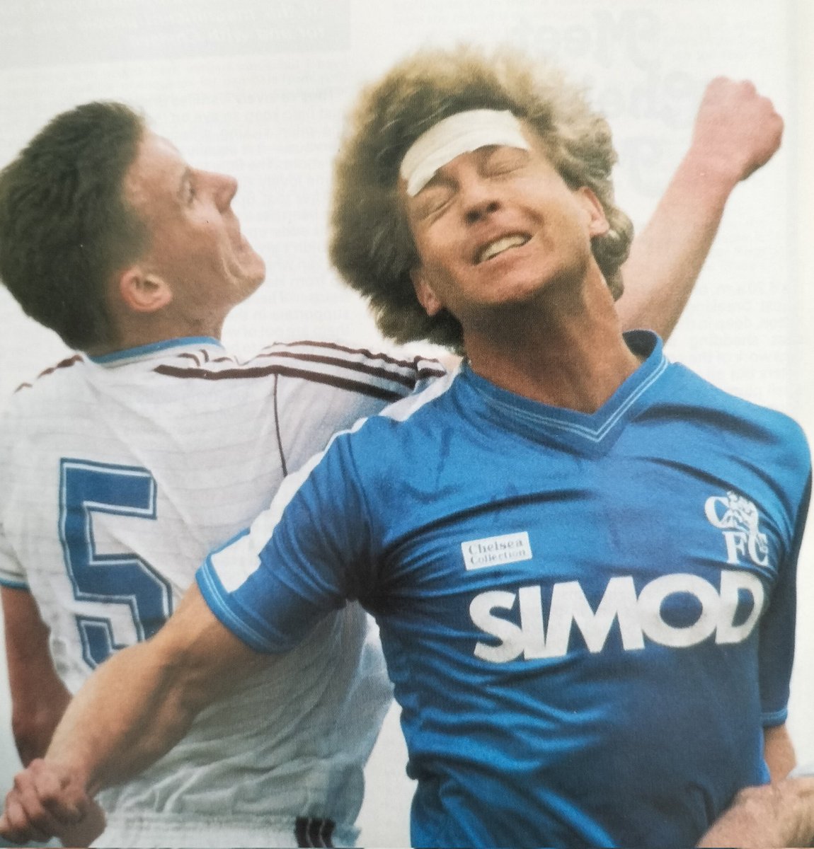 chelsealists's tweet photo. Chelsea 1 West Ham 0 21/03/1987 Patched Up Steve Wicks challenges for the ball whilst Darren Wood gets a shot away. #CFCHeritage #ChelseaHeritage #CFC #KTBFFH #COYB #UTC #CHEWHU #Simod https://t.co/b2jywF3uyU