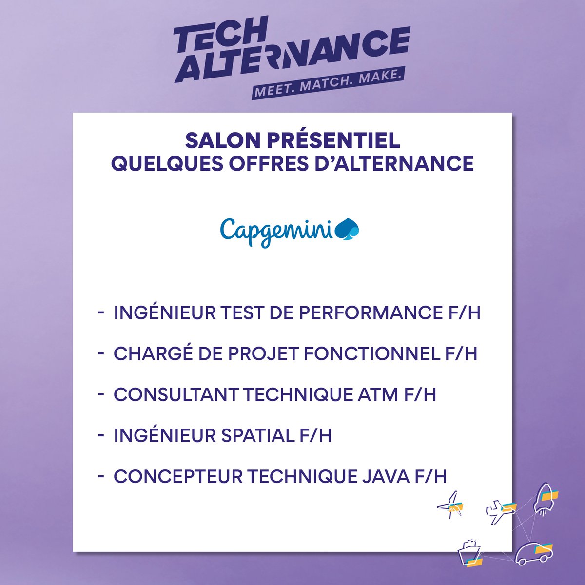 TechAlternance's tweet photo. 📢 L’entreprise @capgeminifrance sera présente au salon présentiel le 3 et 4 mai prochain ! Voici quelques offres d’alternances déposées sur la plateforme Tech Alternance. N’attendez plus et postuler ! 👉 https://t.co/IUelyxtD6n
#TechAlternance #alternance #Industrie https://t.co/3vQcsr2SQc