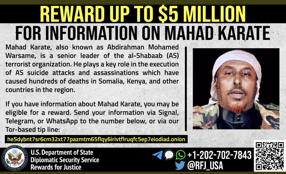 IntelAfrica's tweet photo. The United States has issued bounties for two Al Shabaab leaders. https://t.co/JK1IrBj7PR