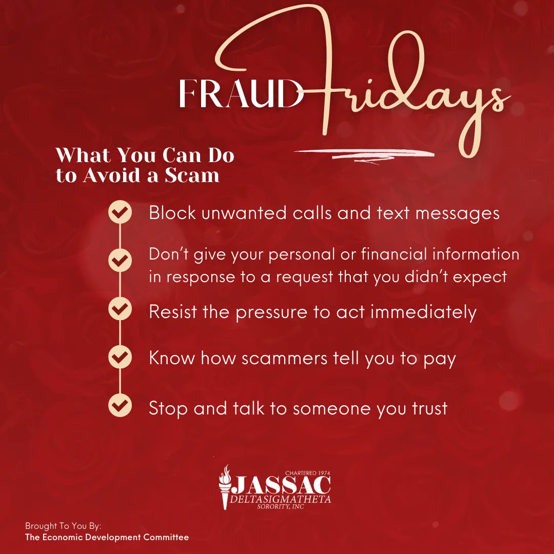 JASSACDeltas's tweet photo. Report Scams to the FTC
If you were scammed or think you saw a scam, report it to the Federal Trade Commission at https://t.co/glm0pOJqPw   https://t.co/lV3EjTX0BB
#JASSAC #economicdevelopment
#moneysmart #dst #DeltaSigmaTheta
#financialfraud #financialfortitude #mightymidwest https://t.co/tMwcfP8h0h