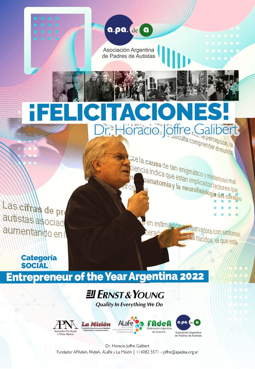 Felicitamos a nuestro Fundador y presidente Honorario Dr. Horacio Joffre Galibert por haber sido distinguido con el premio #EntrepreneurOfTheYearArgentina 2022 - Categoría Social. Gracias por su labor constante en la defensa de los derechos de las personas con discapacidadmás.
