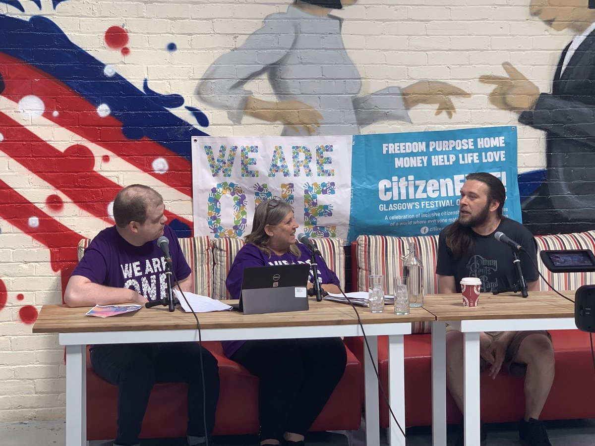 weare1fest's tweet photo. The first guest on the red couches today is Crawford Smith, sharing his story of recovering from a car crash that left him with brain damage, and how music helped him heal and change his life #citizenfest https://t.co/9sHKND9ma3