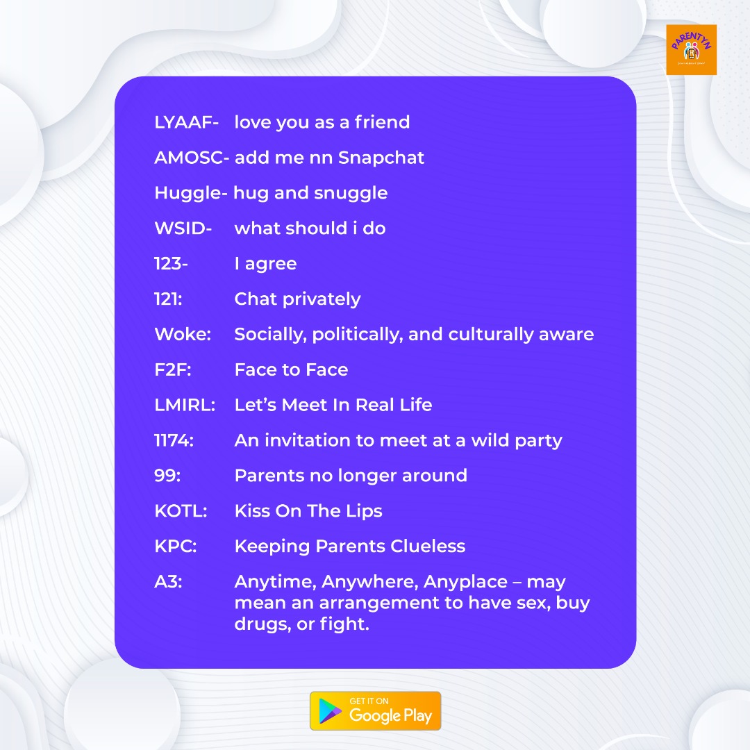 parentyn's tweet photo. Secret codes/words teens use online that you need to know
#parenting #parentingdoneright #parenting101 #parentinghelp #parentyn https://t.co/spuUsh4I3b