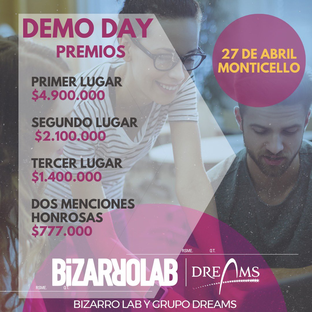 ¡Se viene el Demo Day en Monticello! 
Escogeremos a las 5 mejores startups de nuestra tercera generación. 🦾
Recuerden que lo trasmitiremos en vivo desde el twitch <a href="/bizarrolab/">Bizarro Lab</a>. 
Miércoles 27 de abril, a las 10 am. 
Les esperamos! 📸👻👾