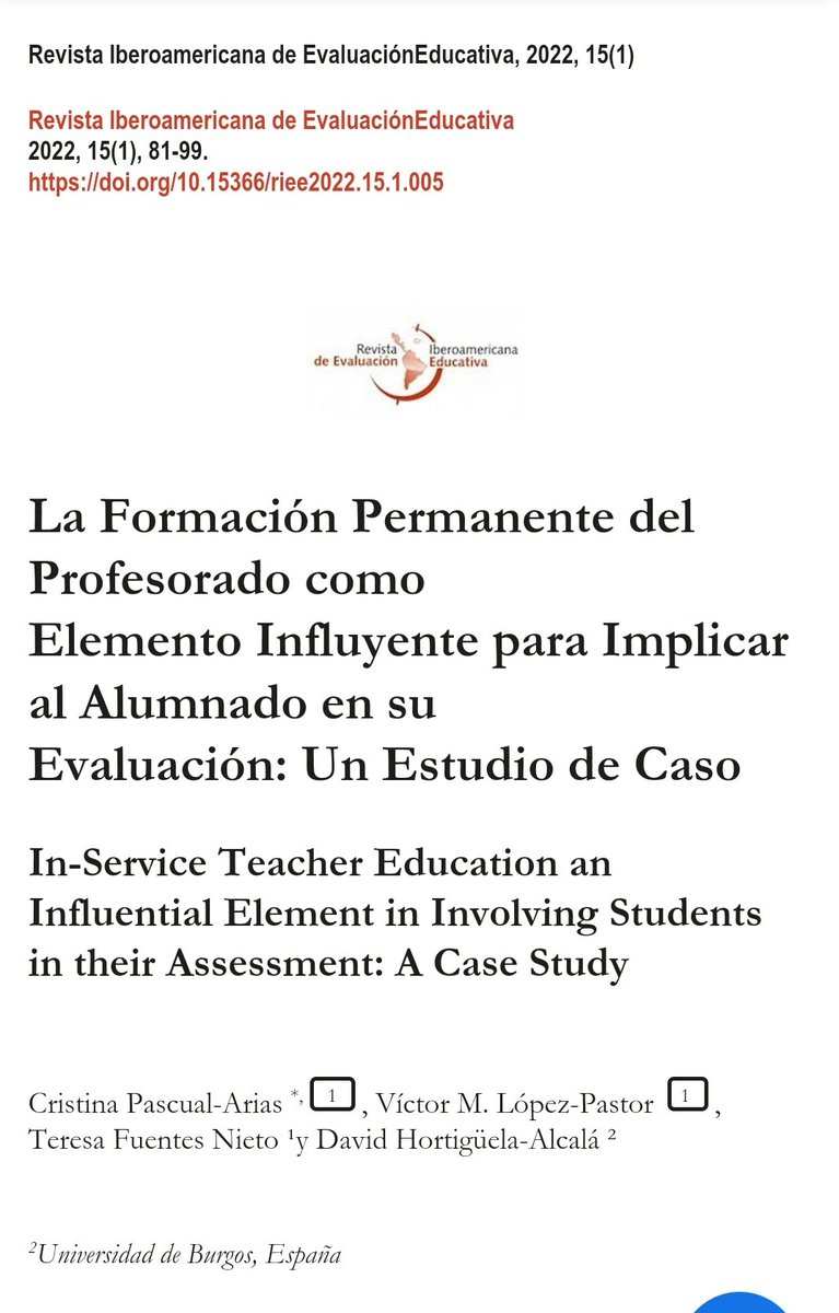 dhortiguela1's tweet photo. La formación permanente del profesorado como ele fundamental para implicar al alumnado en su evaluación.
Próximo artículo que saldrá publicado en breve 👇 https://t.co/pyl1aDYz1w