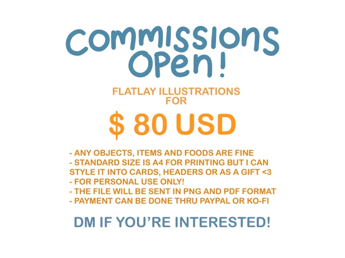 commission are now open! 🍰

i'll be doing a flatlay illustrations that can be perfect to use as your header, print them into cards and as a gift to someone <3 dm me to reserve a slot!

rts are very much appreciated 🤍
#commissionsopen 