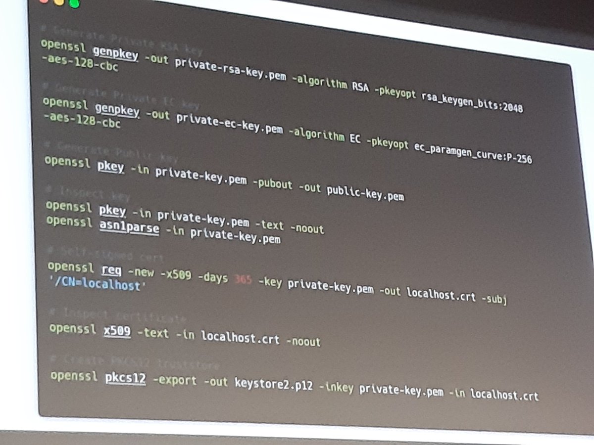 gbloquel's tweet photo. Maitriser TLS 
Qq commandes #openssl utiles
#DevoxxFR @Math7t https://t.co/fTKBqGU2qL