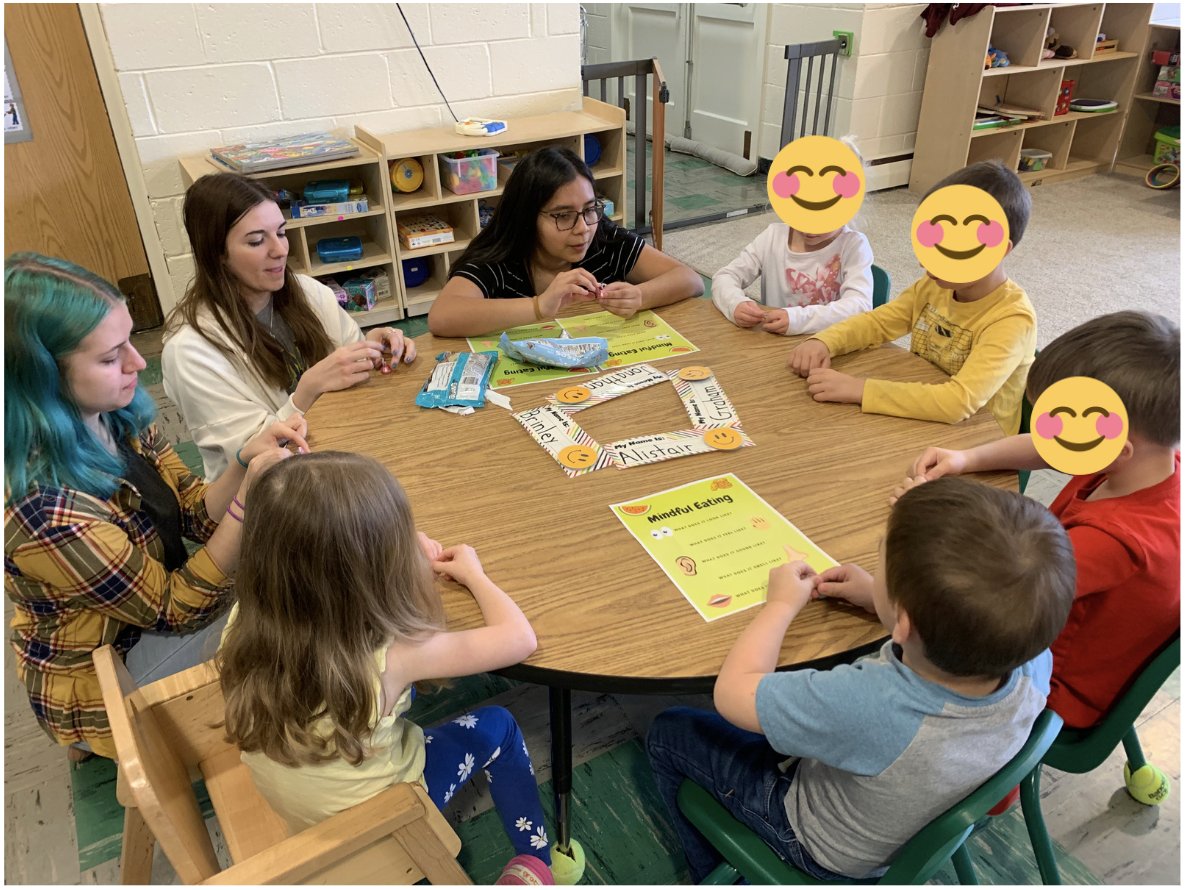 lycoMindfulU's tweet photo. Yesterday, @lycoMindfulU visited a local preschool to talk about emotions &amp; calming strategies. After reading, "Little Monkey Calms Down," FYS students led preschoolers through mindfully eating a Hershey's Kiss, creating a mind jar, and animal yoga. Such fun! 🍎@LycomingCollege https://t.co/jdFeEK3tUk