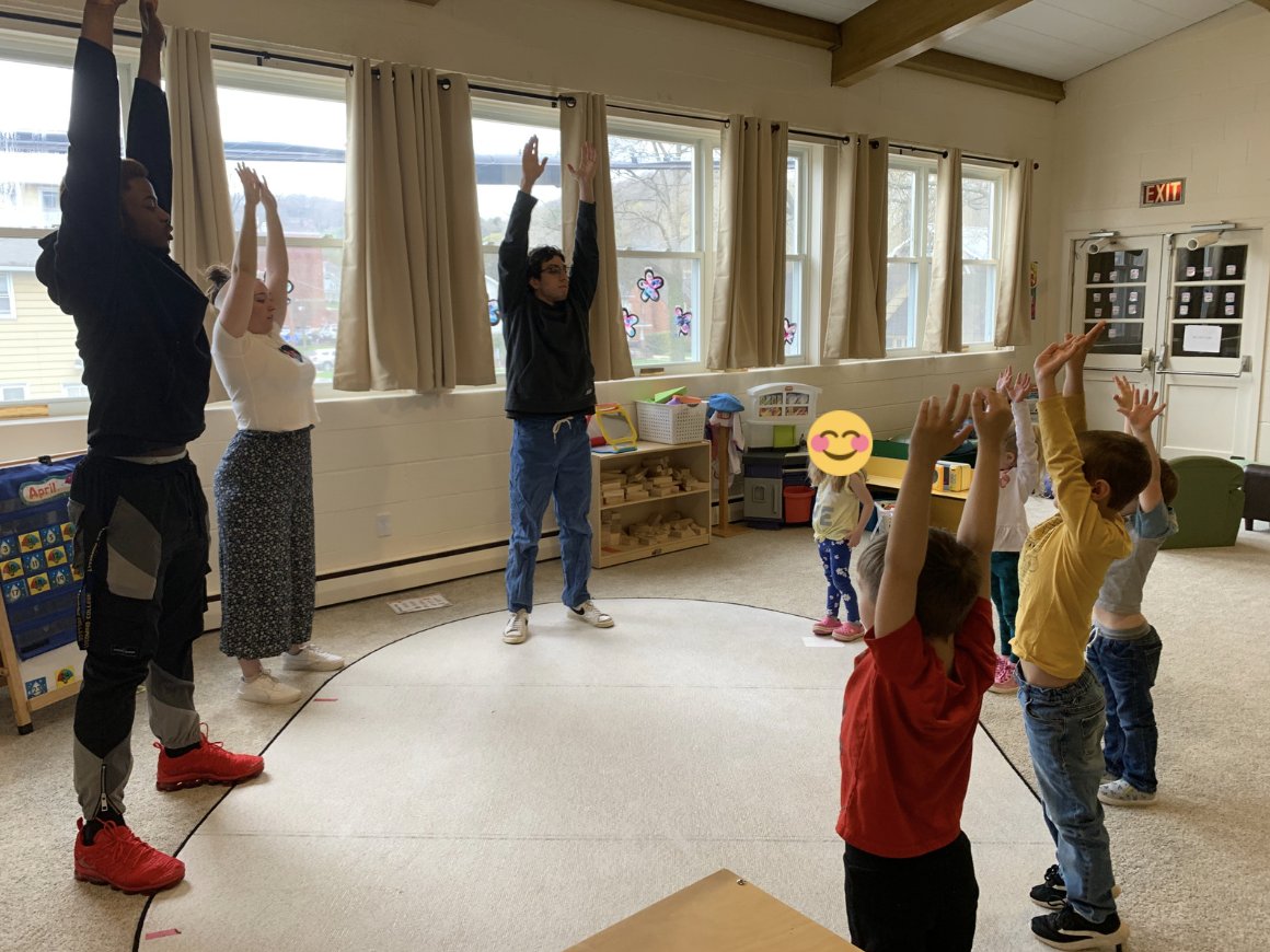 lycoMindfulU's tweet photo. Yesterday, @lycoMindfulU visited a local preschool to talk about emotions &amp; calming strategies. After reading, "Little Monkey Calms Down," FYS students led preschoolers through mindfully eating a Hershey's Kiss, creating a mind jar, and animal yoga. Such fun! 🍎@LycomingCollege https://t.co/jdFeEK3tUk