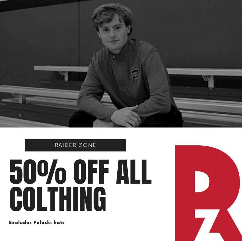 Last day to get 50% off all Raider Zone apparel!! Excluding Pulaski hats.