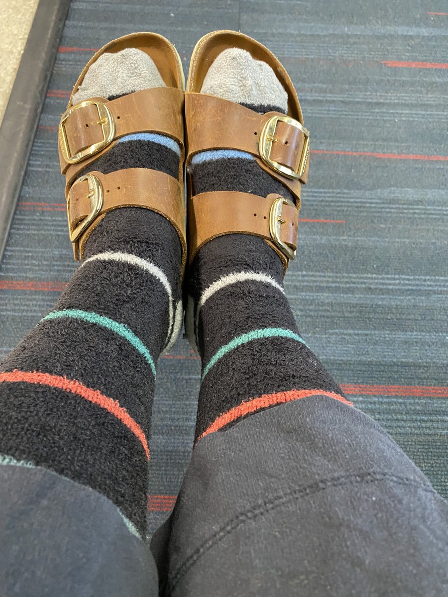 Littof's tweet photo. I fear I’m a Progressive commercial at the airport today.

Them: (rushing to gate)

Me: I’m wearing socks with Birks so my feet don’t get cold on the flight AND they’re compression socks so I don’t get blood clots!

#46goingon86 #progressivecommercial https://t.co/oCT1O7m05l