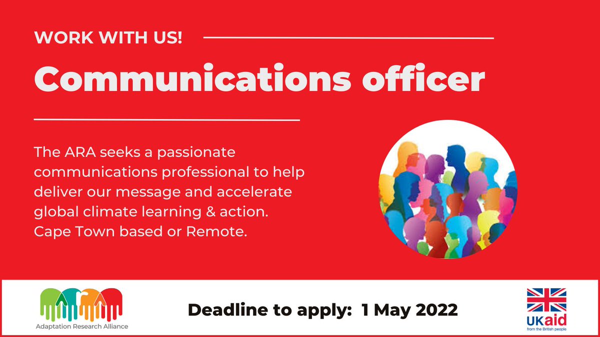 Join our team 🚨 We are seeking a talented #communications officer to help deliver our message of global #climateaction &amp; manage our online presence. #CapeTown based or remote. Salary 26k. 
Deadline 1 May 👉🏽 apply: bit.ly/3uV7YjJ