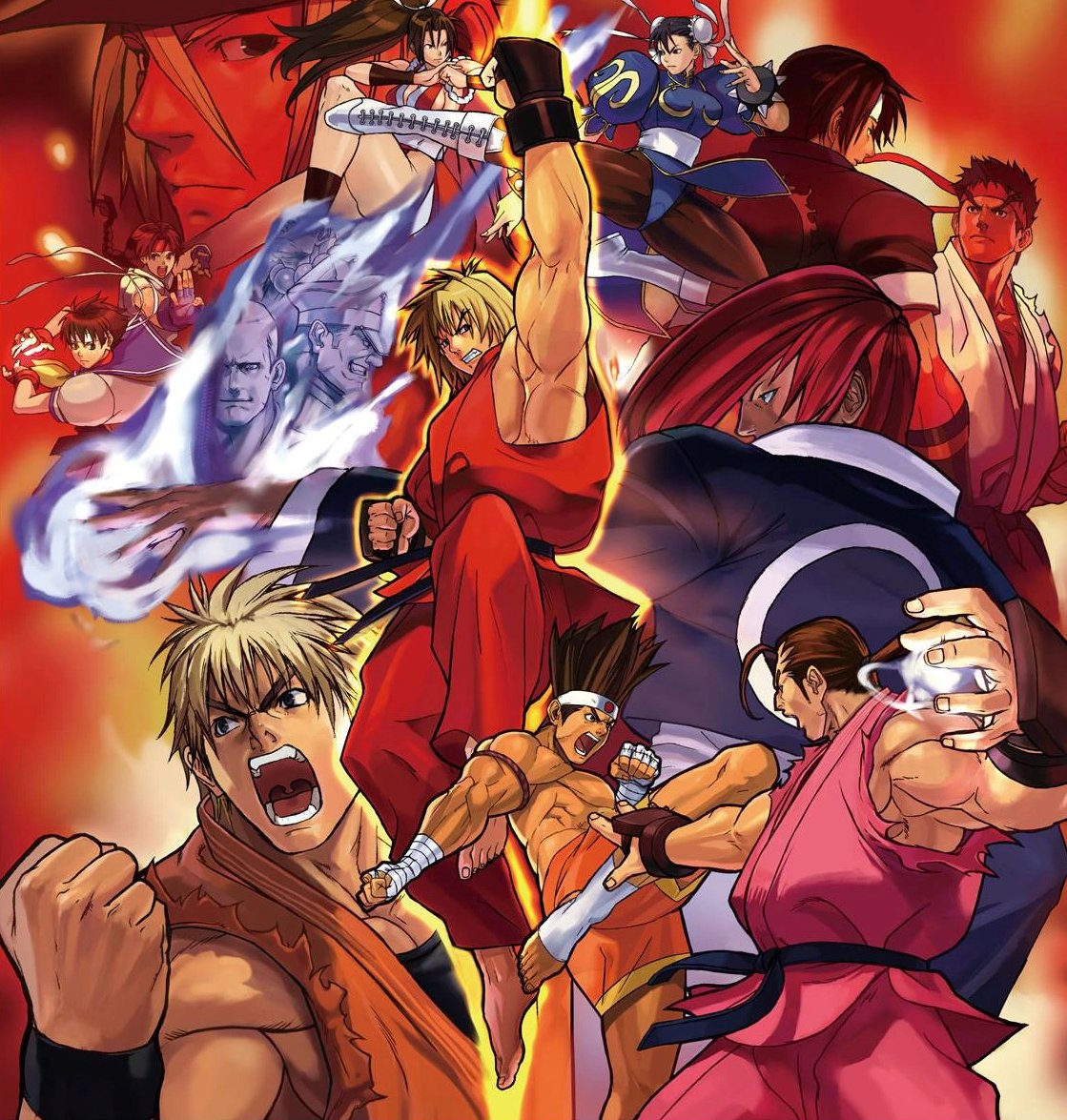 nbajambook's tweet photo. Takamasa Yamada's cover art for Capcom vs. SNK Millennium Fight 2000 Pro. https://t.co/sbaNeFM589