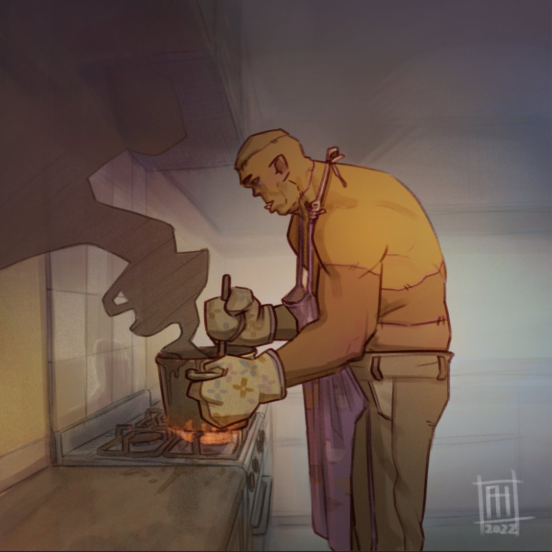 FinnHeasman's tweet photo. Never sure if I should bother with twitter but if you get this good boyo around enough maybe I'll try harder.

I hope you enjoy his curry.
#digitalartwork #art #zombie https://t.co/HDRILFad8B
