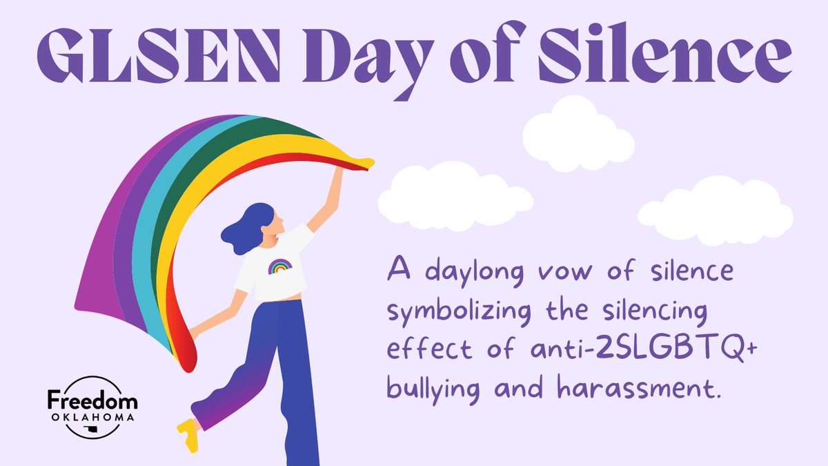 Today marks @GLSEN  #DayOfSilence, a national student-led demonstration where 2SLGBTQ+ students and allies  all around the country—and the world—take a vow of silence to protest the harmful effects of harassment and discrimination of 2SLGBTQ+ people in schools.