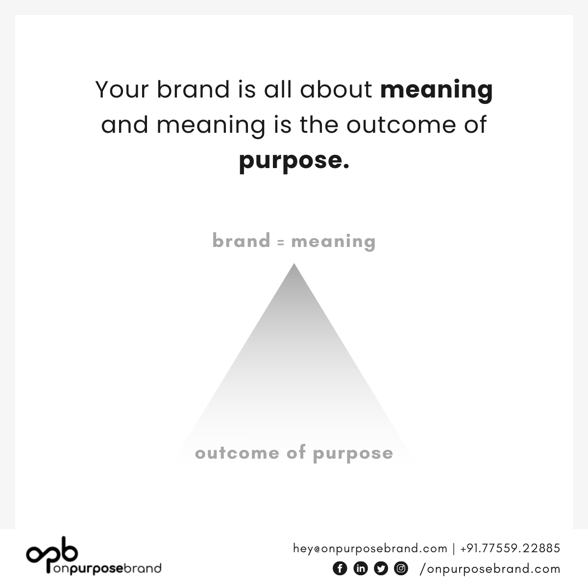 OnPurpose_IN's tweet photo. #Brands have to be nurtured just like people.

A person becomes successful when they find a #purpose to achieve. This gives them meaning in life.

Brands have to be managed just like that. Find a purpose for your #brand, &amp; you'll find the meaning for your brand.

#goals #branding https://t.co/9e57wsf54n