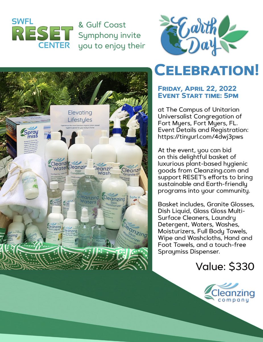BarbSabran's tweet photo. Southwest Florida friends! Come enjoy an evening of music &amp; fun with Earth-focused RESET &amp; the Gulf Coast Symphony. At the event you can buy a raffle &amp; win a luxurious https://t.co/xrXG85YnQr basket! I’ll be there to introduce Cleanzing Co.😊
#Florida 

https://t.co/ydWYx5LQ4M https://t.co/iK5MheZZri